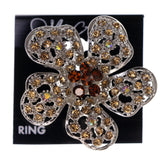 Mi Amore Flower Adjustable-Ring Silver-Tone/Orange Size: Adjustable