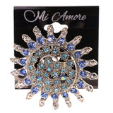 Mi Amore Flower Adjustable-Ring Silver-Tone/Blue Size: Adjustable