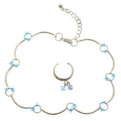 Mi Amore Matching Toe Ring Chain-Anklet Silver-Tone/Blue