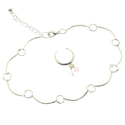 Mi Amore Matching Toe Ring Chain-Anklet Silver-Tone/White