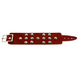 Mi Amore Adjustable-Length Studded Synthetic Leather Cuff-Bracelet Red & Silver-Tone