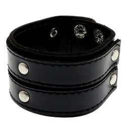 Mi Amore Synthetic Leather Studded Adjustable Length Cuff-Bracelet Black & Silver-Tone