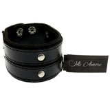 Mi Amore Synthetic Leather Studded Adjustable Length Cuff-Bracelet Black & Silver-Tone