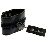 Mi Amore Adjustable-Length Synthetic-Leather Zipper Cuff-Bracelet Black & Silver-Tone