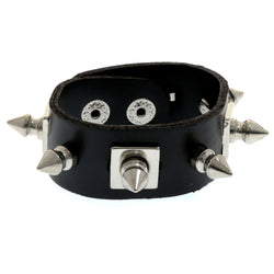 Mi Amore Adjustable-Length Synthetic-Leather Spiked Cuff-Bracelet Black & Silver-Tone