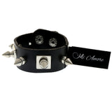 Mi Amore Adjustable-Length Synthetic-Leather Spiked Cuff-Bracelet Black & Silver-Tone