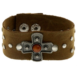 Mi Amore Adjustable-Length Synthetic-Suede Studded Cuff-Bracelet Brown & Silver-Tone