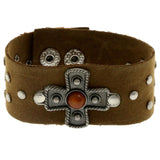 Mi Amore Adjustable-Length Synthetic-Suede Studded Cuff-Bracelet Brown & Silver-Tone