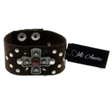 Mi Amore Adjustable-Length Faux-Suede Studded Cuff-Bracelet Brown & Silver-Tone