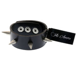 Mi Amore Adjustable-Length Faux-Leather Spike-Studded Cuff-Bracelet Black & Silver-Tone