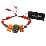 Mi Amore Antiqued  Flower Fashion-Bracelet Gold-Tone & Red