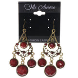 Red & Gold-Tone Colored Metal Dangle-Earrings With Stone Accents #5035