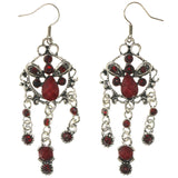 Red & Silver-Tone Colored Metal Dangle-Earrings With Crystal Accents #5196