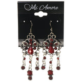 Red & Silver-Tone Colored Metal Dangle-Earrings With Crystal Accents #5196