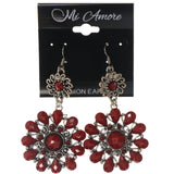 Flower Dangle-Earrings With Stone Accents Red & Silver-Tone Colored #5195