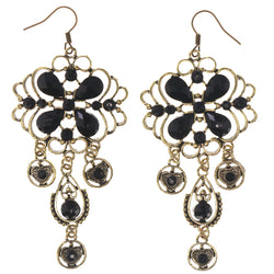 Heart Flower Dangle-Earrings With Bead Accents Black & Gold-Tone Colored #5207