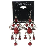 Red & Silver-Tone Colored Metal Dangle-Earrings With Stone Accents #5205