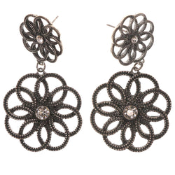 Flower Drop-Dangle-Earrings With Crystal Accents  Silver-Tone Color #5243