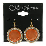 Orange & Silver-Tone Colored Metal Dangle-Earrings With Crystal Accents #5014