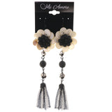 Flower Matte Finish Dangle-Earrings With tassel Accents Black & White Colored #5223