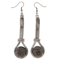 Rose Dangle-Earrings With Crystal Accents  Silver-Tone Color #4956
