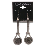 Rose Dangle-Earrings With Crystal Accents  Silver-Tone Color #4956