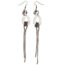 Silver-Tone Metal Dangle-Earrings With Crystal Accents #4975