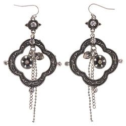 Flower Heart Dangle-Earrings  With Crystal Accents Silver-Tone Color #5232