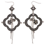 Flower Heart Dangle-Earrings  With Crystal Accents Silver-Tone Color #5232