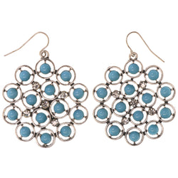 Blue & Silver-Tone Colored Metal Dangle-Earrings With Bead Accents #5149