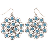 Blue & Silver-Tone Colored Metal Dangle-Earrings With Bead Accents #5149