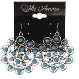 Blue & Silver-Tone Colored Metal Dangle-Earrings With Bead Accents #5149