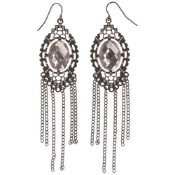 Black & Silver-Tone Colored Metal Dangle-Earrings With tassel Accents #5214