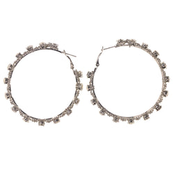 Silver-Tone Metal Hoop-Earrings With Crystal Accents #4960