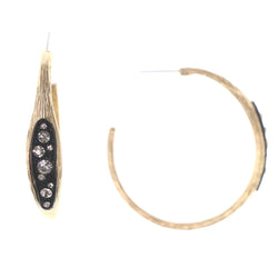 Gold-Tone & Black Colored Metal Dangle-Earrings With Crystal Accents #5089