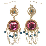 Gold-Tone & Multi Colored Metal Dangle-Earrings With Bead Accents #5012