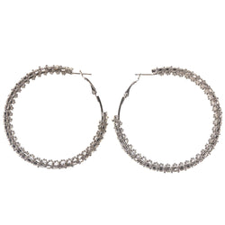 Silver-Tone Metal Hoop-Earrings With Crystal Accents #5187