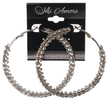 Silver-Tone Metal Hoop-Earrings With Crystal Accents #5187