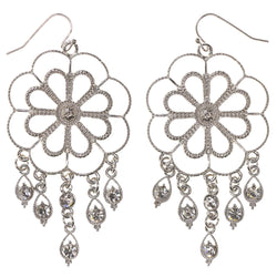 Flower Dangle-Earrings With Crystal Accents  Silver-Tone Color #5216