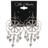 Flower Dangle-Earrings With Crystal Accents  Silver-Tone Color #5216