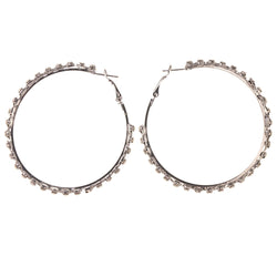 Silver-Tone Metal Hoop-Earrings With Crystal Accents #4982