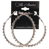 Silver-Tone Metal Hoop-Earrings With Crystal Accents #4982