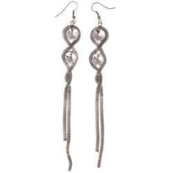Silver-Tone Metal Dangle-Earrings With Crystal Accents #4985