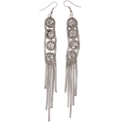 Silver-Tone Metal Dangle-Earrings With Crystal Accents #5139