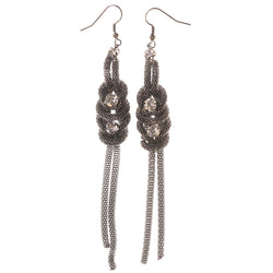 Silver-Tone Metal Dangle-Earrings With Crystal Accents #5084