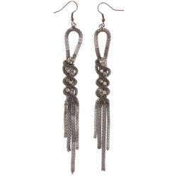 Silver-Tone Metal Dangle-Earrings With Crystal Accents #5048