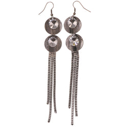 Silver-Tone Metal Dangle-Earrings With Crystal Accents #5002