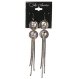 Silver-Tone Metal Dangle-Earrings With Crystal Accents #5002