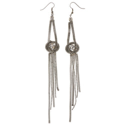 Silver-Tone Metal Dangle-Earrings With Crystal Accents #4992
