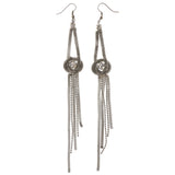 Silver-Tone Metal Dangle-Earrings With Crystal Accents #4992